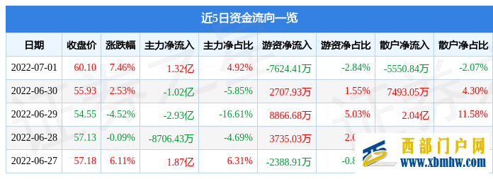 西藏矿业7月1日主力资金净买入1.32亿元(图1)